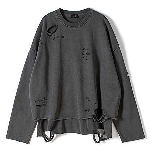 ELKNLMU Vintage Streetwear ripped Sweatshirt Men Fashion
